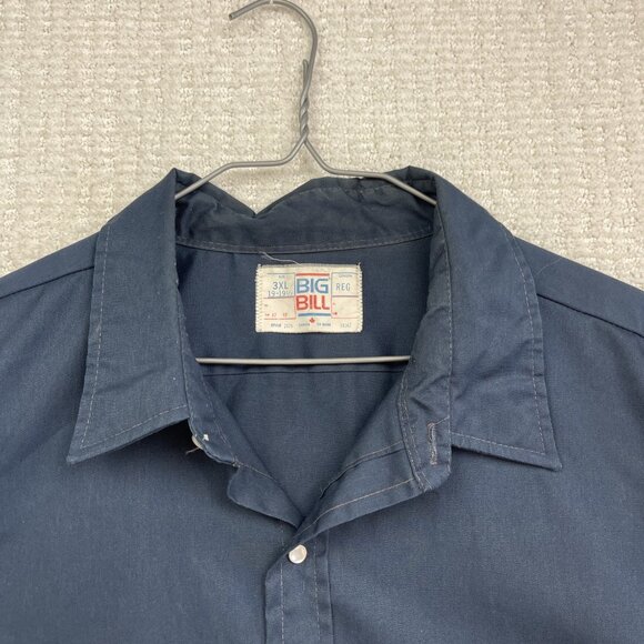 VTG Big Bill Canada Made Work Shirt Men 3XL Blue Pearl Snap Long Sleeve Workwear - Picture 2 of 14